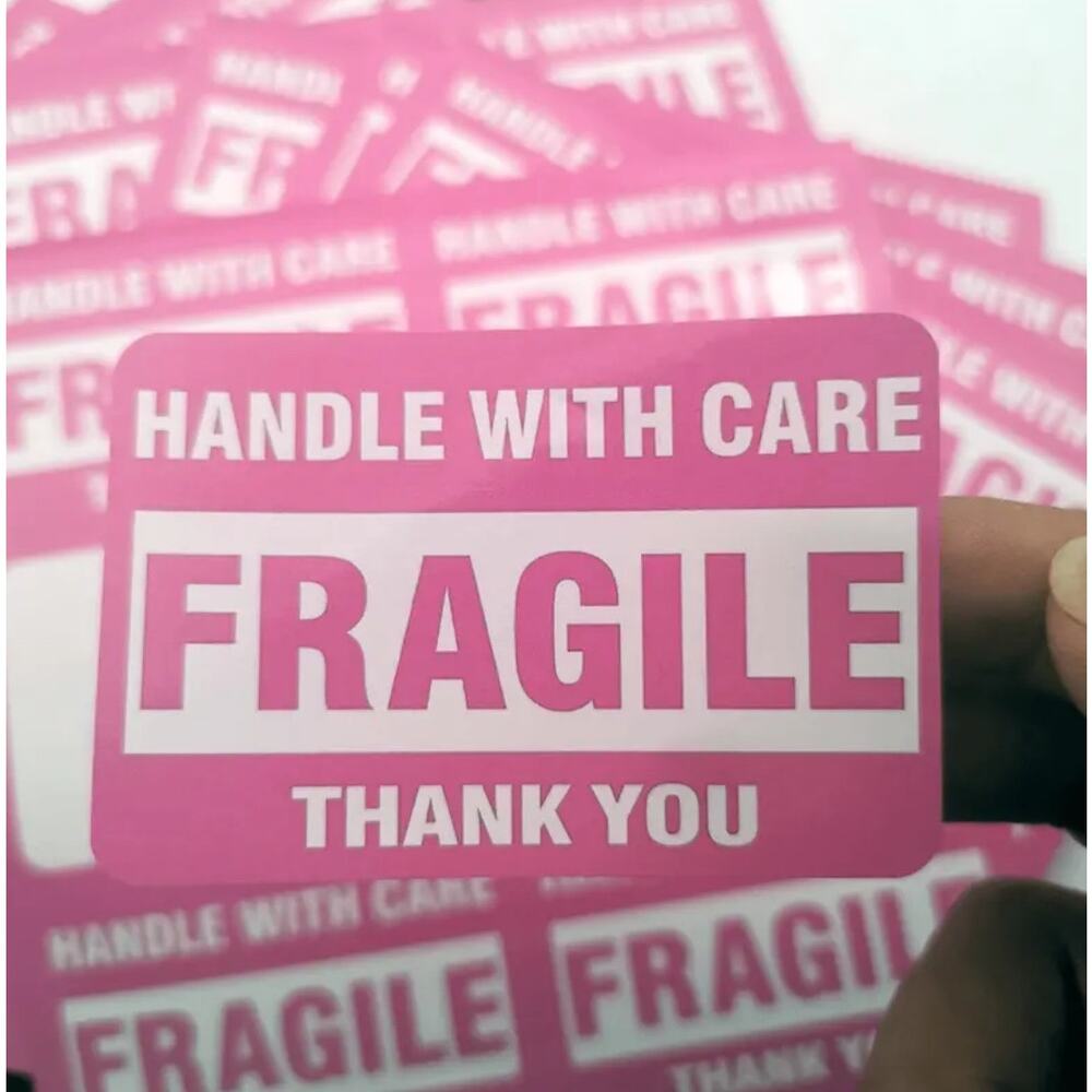 120 Fragile Handle With Care Thank You Pink Shipping Stickers
